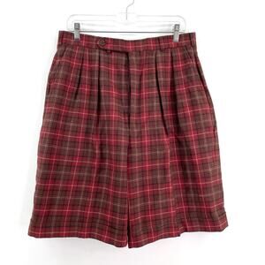 Vintage 90s High Waisted Shorts 12 Plaid Red Pleated Academia School Girl Jorts